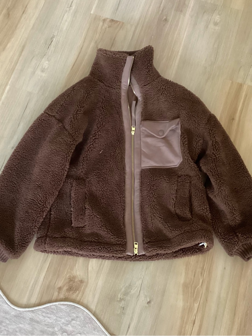 Varley Brown Sherpa Puffer Jacket with Chest Pocket